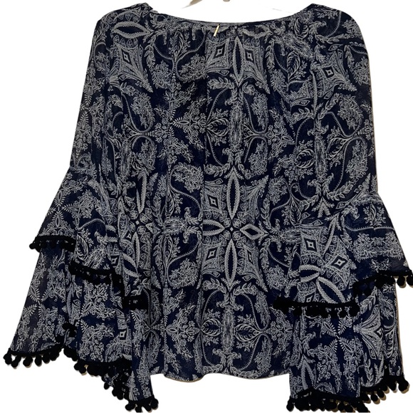 MISA Los Angeles Maya Bell Sleeve Peasant Top Blue/White Sz M - Picture 11 of 14